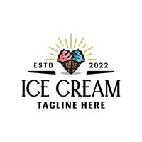 un cono de helado con un estilo retro. para heladería o cualquier negocio relacionado con los helados. vector