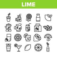 conjunto de iconos de elementos de colección de fruta de lima vector