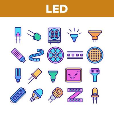 Led Lamp Equipment Collection Icons Set Vector