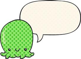 cute cartoon octopus and speech bubble in comic book style vector