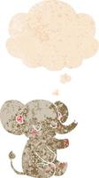cartoon elephant and thought bubble in retro textured style vector