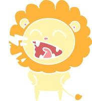 león rugiente de dibujos animados de estilo de color plano vector