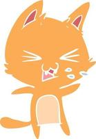 flat color style cartoon cat hissing vector