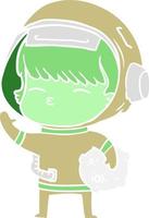 flat color style cartoon curious astronaut carrying space rock vector