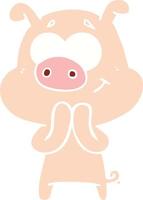 happy flat color style cartoon pig vector