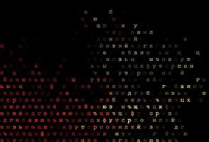 Dark orange vector background with signs of alphabet.