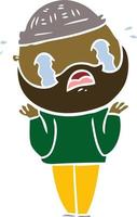 flat color style cartoon bearded man crying vector