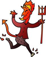 cartoon doodle devil with pitchfork vector