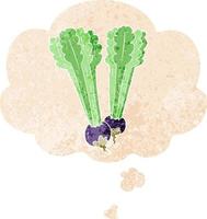 cartoon beetroot and thought bubble in retro textured style vector