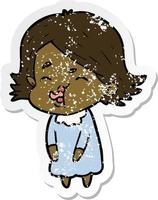 distressed sticker of a cartoon girl pulling face vector