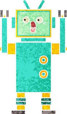 retro illustration style cartoon robot