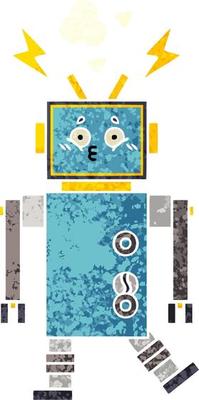 retro illustration style cartoon robot