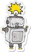 distressed sticker of a cartoon robot vector