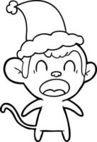 shouting line drawing of a monkey wearing santa hat vector