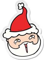 sticker cartoon of a male face with beard wearing santa hat vector