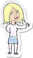 pegatina retro angustiada de una caricatura de una mujer infeliz vector