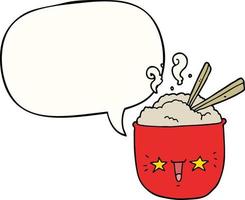 cartoon rice bowl and face and speech bubble vector