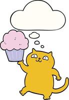 cartoon cat with cupcake and thought bubble vector