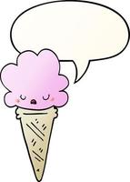 cartoon ice cream and face and speech bubble in smooth gradient style vector