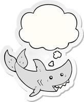 cartoon shark and thought bubble as a printed sticker vector