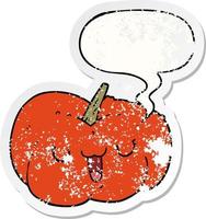 cartoon pumpkin and speech bubble distressed sticker vector