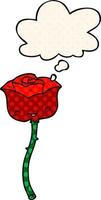 cartoon rose and thought bubble in comic book style vector