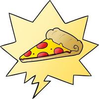 cartoon slice of pizza and speech bubble in smooth gradient style vector
