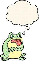 grumpy cartoon frog and thought bubble in comic book style vector