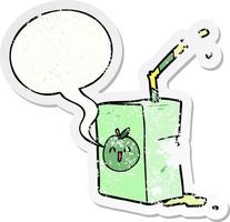 cartoon apple juice box and speech bubble distressed sticker vector