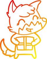 warm gradient line drawing happy cartoon fox vector