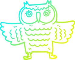 cold gradient line drawing cartoon owl with flapping wings vector