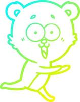 dibujo de línea de gradiente frío riendo dibujos animados de oso de peluche vector