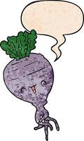 cartoon turnip and speech bubble in retro texture style vector