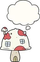 cartoon mushroom house and thought bubble vector