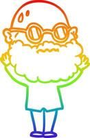 rainbow gradient line drawing cartoon worried man with beard and spectacles vector