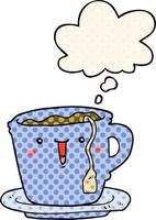 cute cartoon cup and saucer and thought bubble in comic book style vector