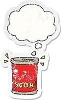 cartoon soda can and thought bubble as a distressed worn sticker vector