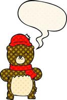 cute cartoon bear and speech bubble in comic book style vector