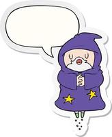 cartoon floating wizard and speech bubble sticker vector