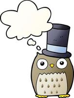 cartoon owl wearing top hat and thought bubble in smooth gradient style vector