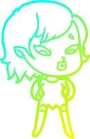 cold gradient line drawing cute cartoon vampire girl vector