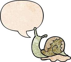 cartoon snail and speech bubble in retro texture style vector