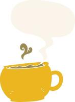 cartoon coffee cup and speech bubble in retro style vector