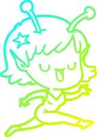 línea de gradiente frío dibujo feliz alienígena chica dibujos animados riendo vector