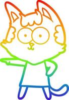 rainbow gradient line drawing happy cartoon cat in dress pointing vector