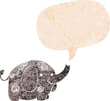 cartoon elephant and speech bubble in retro textured style vector