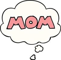 caricatura, palabra, mamá, y, burbuja del pensamiento vector