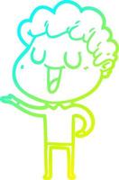 cold gradient line drawing laughing cartoon man vector