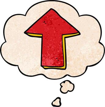 cartoon pointing arrow and thought bubble in grunge texture pattern style vector