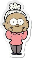 sticker of a cartoon happy old woman vector